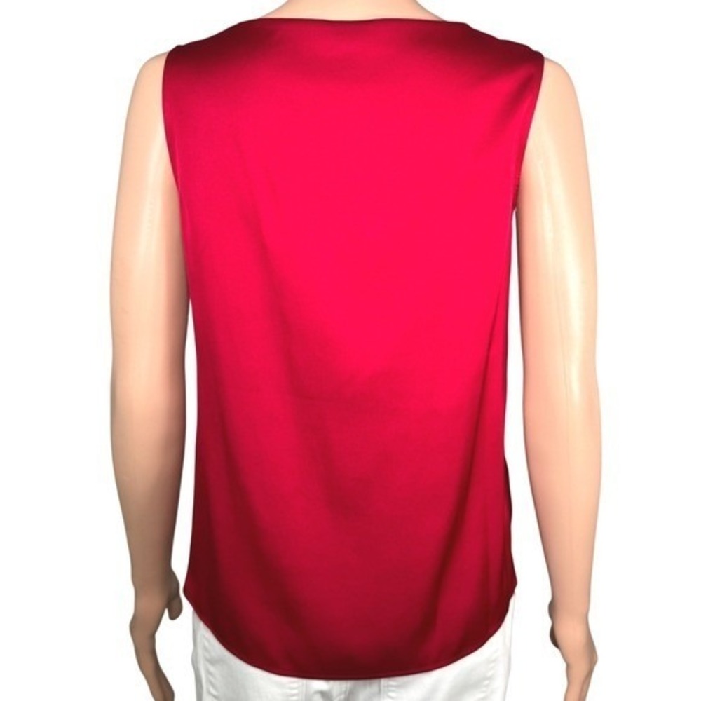 Talbots Red Silk Blend Pleated Neckline Tank Top Blouse Petites 2P Stretch - Picture 2 of 4